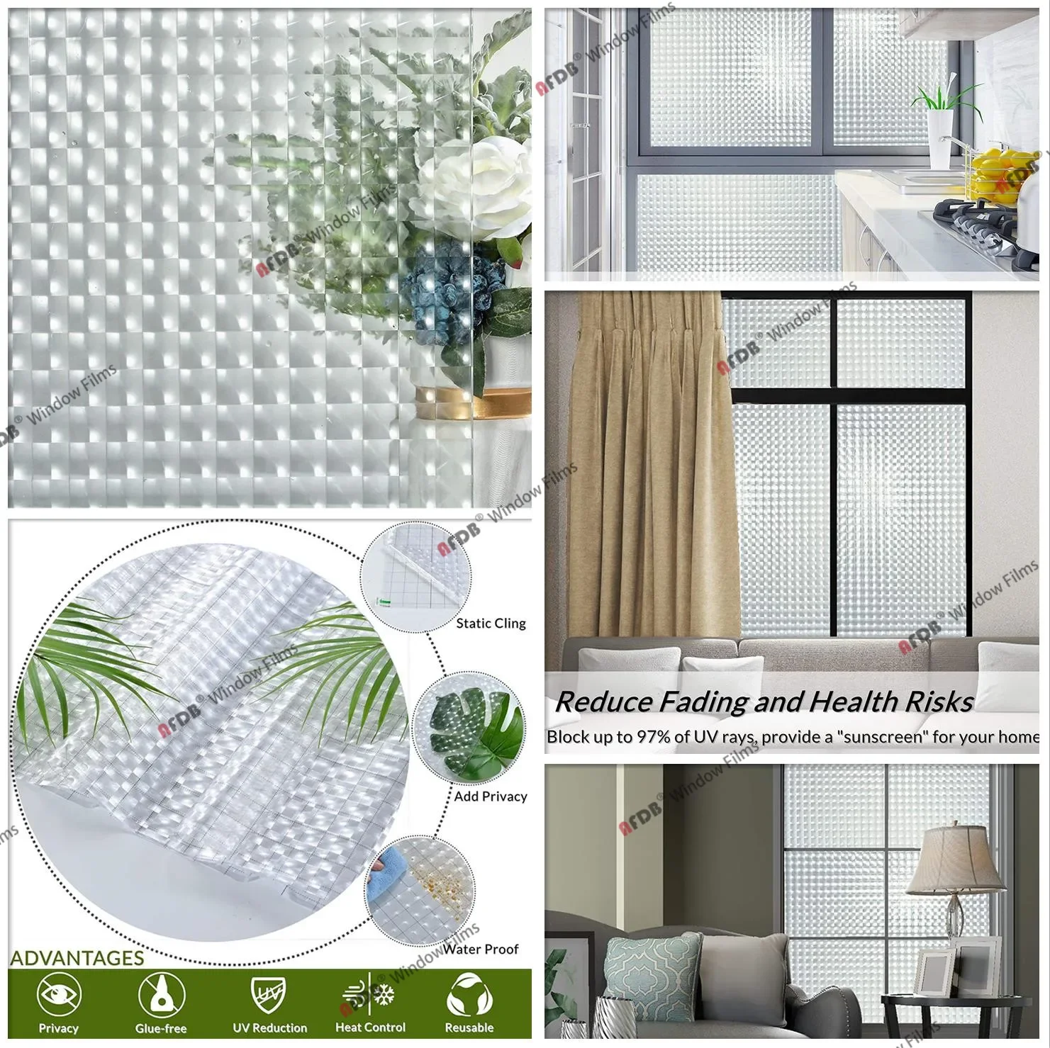 Pellicola per vetri decorativa colorata smerigliata Privacy Window Sticke pellicola per vetri in vinile adesivo statico Non adesivo blocco UV rimovibile 5