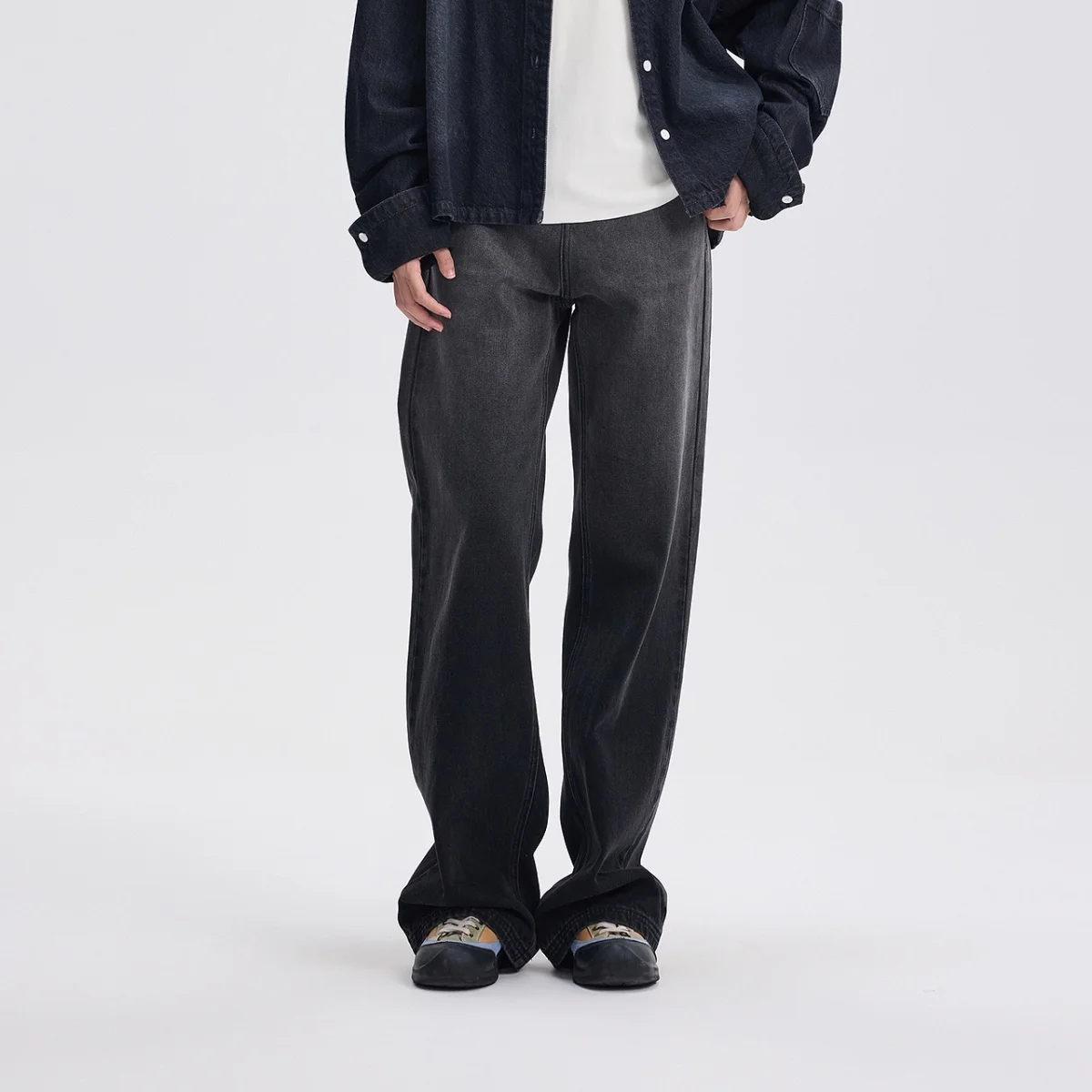 Metersbonwe Jeans denim a gamba dritta sfumati lavati da donna Pantaloni dimagranti a vita alta non elasticizzati Autunno Inverno Pendolari 4