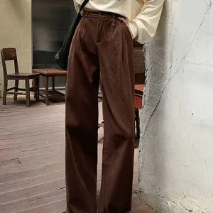 Pantaloni di velluto a coste moda donna pantaloni da caffè larghi a vita alta retrò autunno inverno pantaloni Steetwear a gamba larga neri vintage 2024 nuovo 1