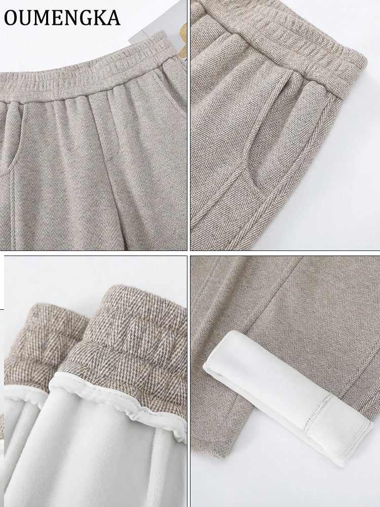 Pantaloni a spina di pesce Pantaloni staight da donna Autunno Inverno Pantaloni da donna casual a vita alta da ufficio Pantaloni da abito spessi per le donne 6