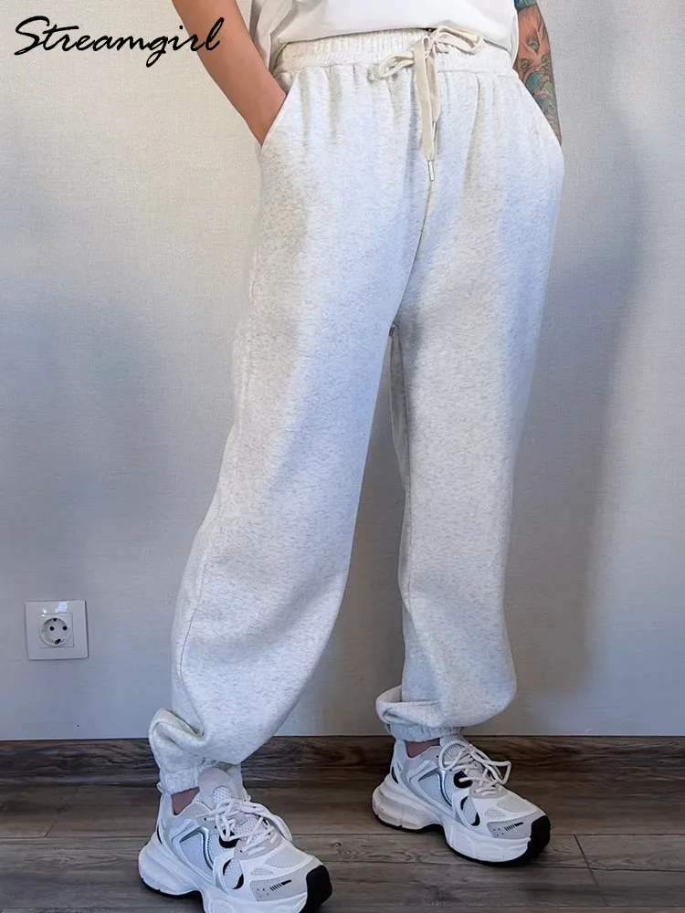 Pantaloni sportivi in pile caldo spesso Pantaloni invernali a gamba dritta da donna Pantaloni in velluto grigio Pantaloni Jogger per pantaloni sportivi da donna Completi 3