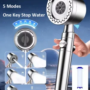 Nuovo soffione doccia pressurizzato a 5 modalità con pulsante di arresto del filtro Ugelli spray per risparmio idrico Soffione doccia Big Boost Accessori per il bagno 1