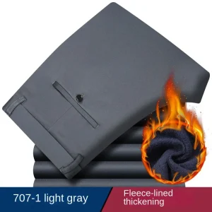 Pantaloni Casual dritti caldi da uomo d'affari invernali abbigliamento maschile tuta da ufficio in bambù elasticizzato piatto addensare pantaloni in pile 1