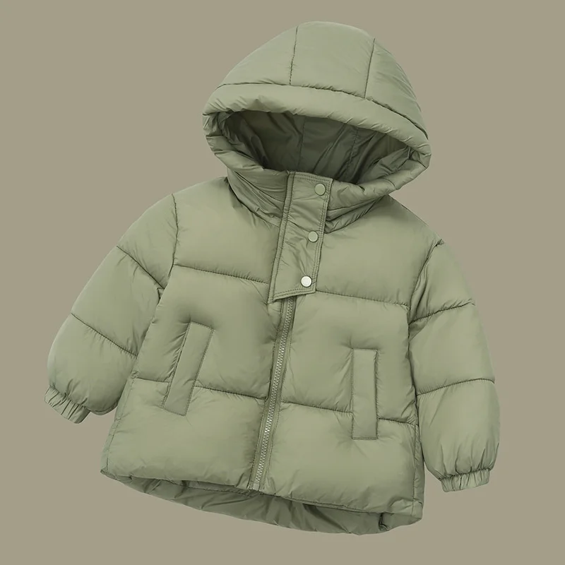 Piumini per bambini Ragazzi Cappotti spessi e caldi Bambini Capispalla invernale con cappuccio Ragazze Moda Parka tinta unita Nuovi vestiti per bambini 3