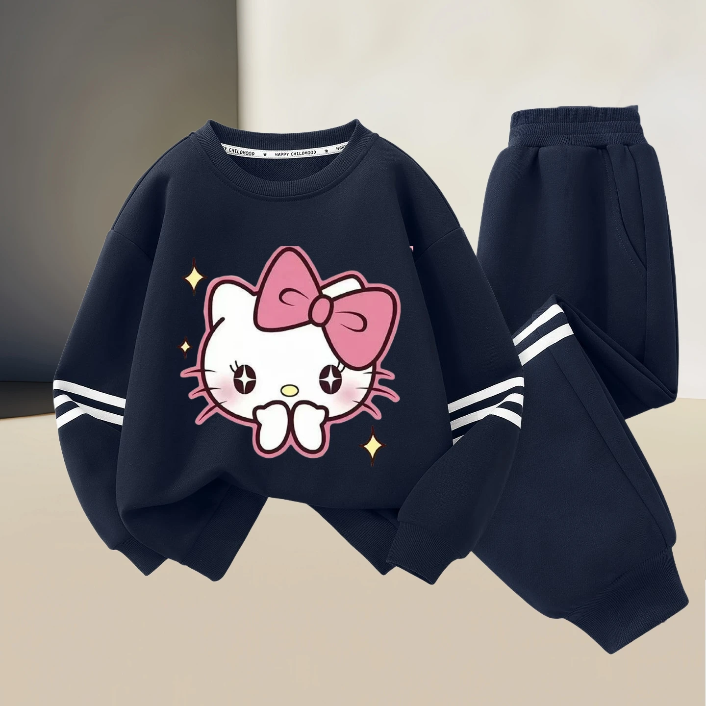 Sanrio Baby Girl Clothes Set Autunno Kid Hello Kitty Felpe stampate Pullover Top e pantaloni 2 pezzi Completo Bambini Ragazzi Tute 5