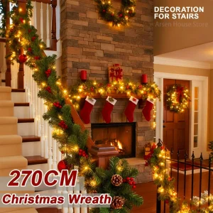 Ghirlanda natalizia in rattan a LED decorativa, ghirlanda natalizia Ghirlanda decorativa per striscioni in rattan per albero di Natale artificiale per decorazioni Navidad 1