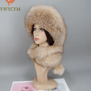 Cappello da donna in vera pelliccia di volpe Sciarpa Cappello bomber mongolo da donna Inverno caldo Pelliccia di volpe Cappellini con paraorecchie Russia Cappello invernale in vera pelliccia 1