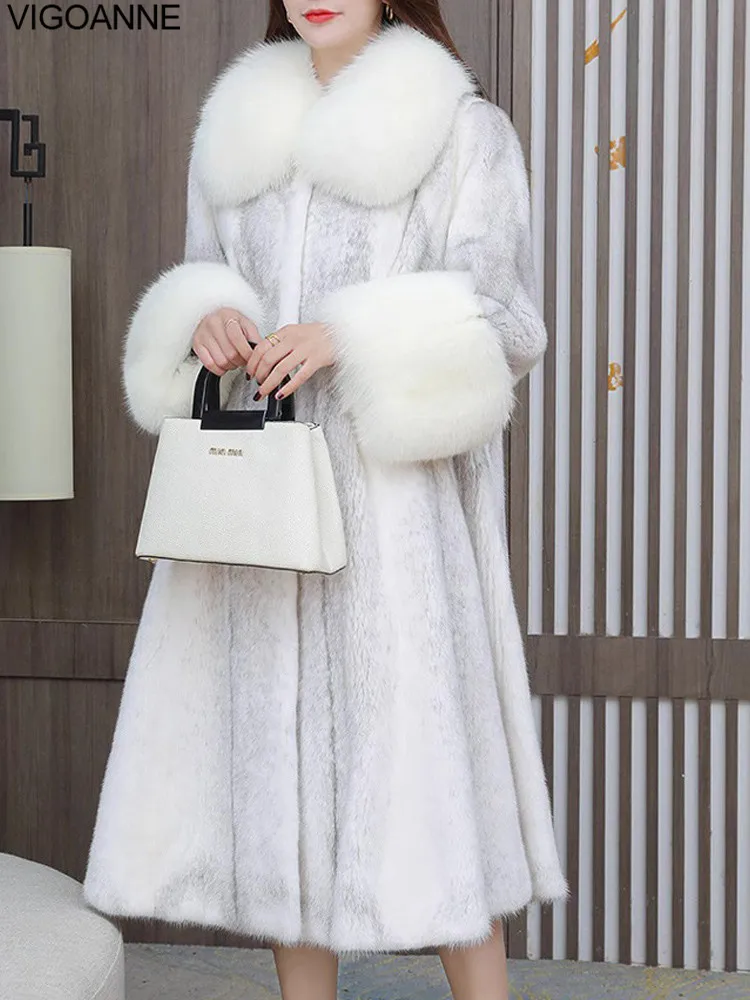 VigoAnne 2025 Donna Inverno Casual Lungo Cappotto di Pelliccia Sintetica Femminile Manica Lunga Giacca di Peluche Della Signora Spessa Pelliccia Finta Caldo Soffice Outwear 2