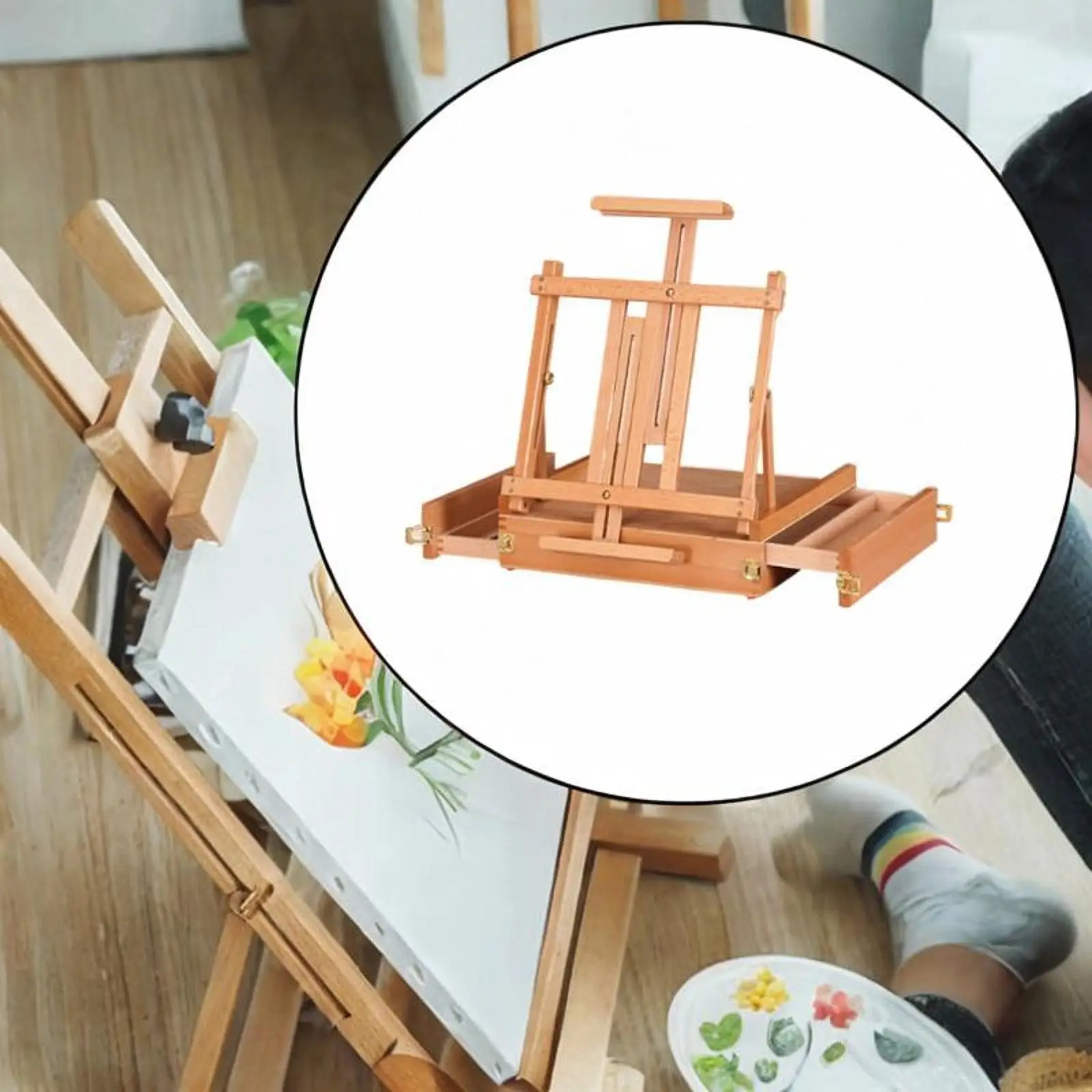 Cavalletto da tavolo Accessori per pittura portatili Scatola portaoggetti da tavolo per artista Scatola per schizzi per desktop Adolescenti adulti Artista Studente 3