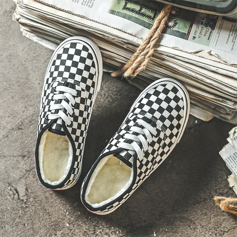 2021 Autunno/Inverno Nuovo Stile Stile Britannico Plaid Nero Bianco Plaid Testa Rotonda Versatile Fondo Piatto Scarpe Canva Per Le Donne 3