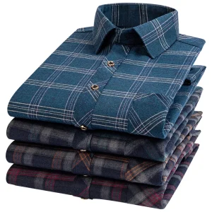 Camicie di flanella di puro cotone da uomo M-6XL manica lunga tasca singola Casual Plaid spessa morbida accogliente camicie spazzolate camicetta abbigliamento uomo 1