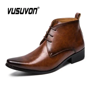 Stivali da uomo in pelle italiana Business Casual Inverno Autunno Stivaletti a punta con lacci Moda maschile Stivali da cavaliere britannico Nero Marrone 1