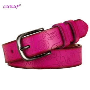 Fashion Design motivo floreale rosa rossa cintura femminile in vera pelle cinture in metallo con fibbia ad ardiglione da donna 28mm di larghezza 2023 FCO082 1