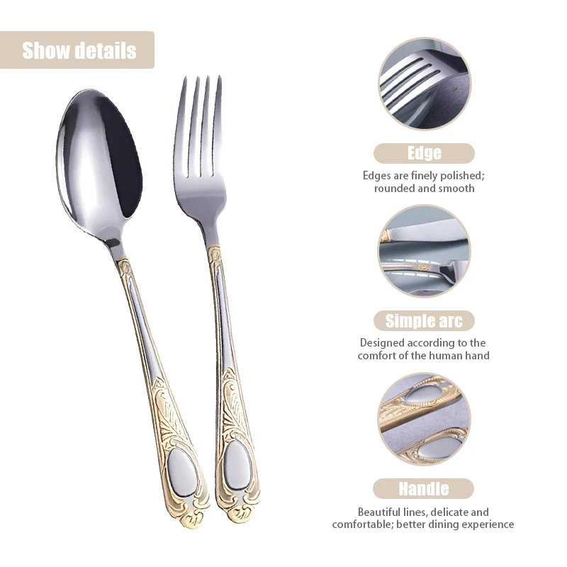 1/4/6 set Set di stoviglie Set di posate dorate con coltello forchetta da pranzo placcato oro occidentale vintage Stoviglie per incisione in acciaio inossidabile 6