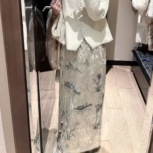 Nuovo temperamento di bambù in stile cinese stampato velluto albicocca Nuova gonna invernale che abbraccia i fianchi 1