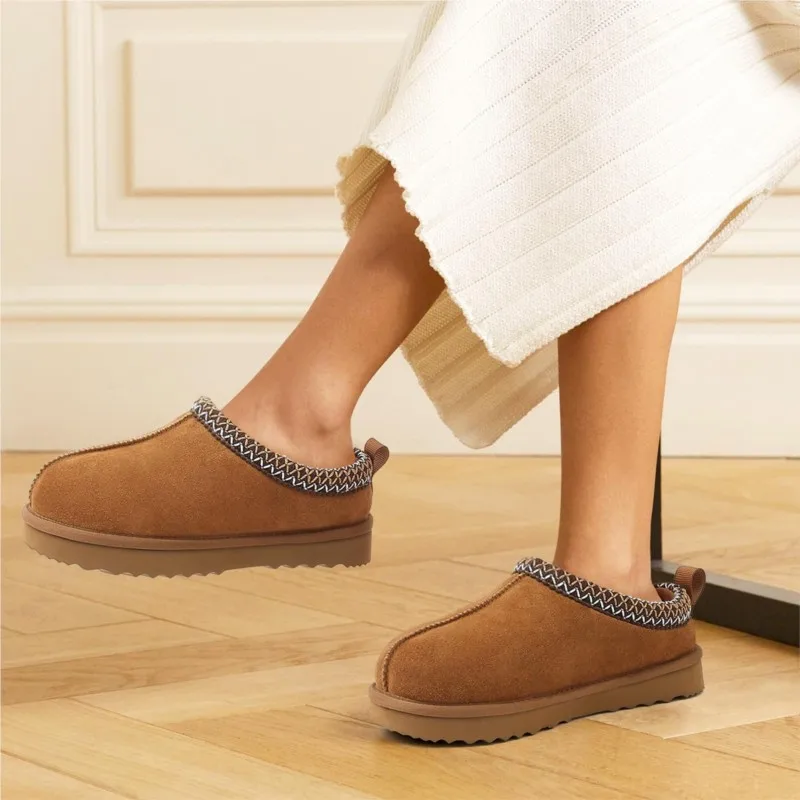 Sorriso Nuovo inverno Stivali da neve in vera pelle scamosciata Donne calde Pantofole da casa pelose Scarpe comode da donna Pantofole in morbida pelliccia Stivaletti 3