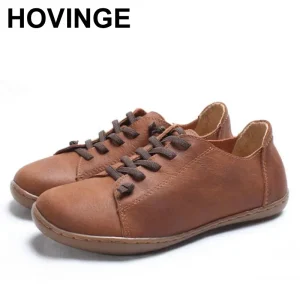 HOVINGE Scarpe da donna piatte autentiche in vera pelle punta tinta unita stringate scarpe da donna appartamenti donna mocassini calzature femminili 1