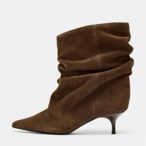 Stivali alti da donna invernali in pelle scamosciata Stivali corti a pieghe con punta a punta Stivaletti da donna firmati retrò eleganti marroni Bottes Femmes 1