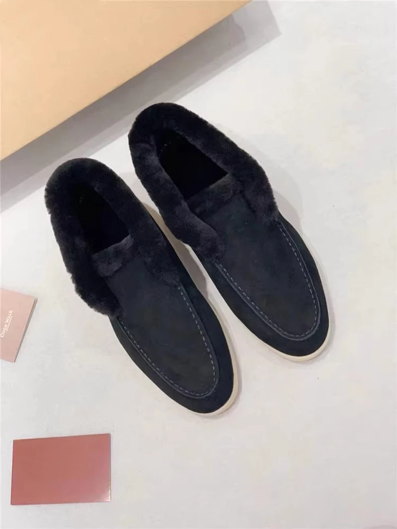 Mocassini in pelle foderati in pelliccia da donna invernali Scarpe basse calde Calzature slip-on di lusso firmate unisex per uomo e donna 2