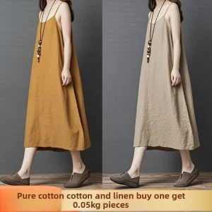 Vita alta vestibilità ampia misto cotone estivo Lin capispalla sottile abito casual amichevole taglie forti illusorio dimagrante colore bianco 1