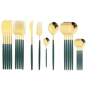 5/24 pezzi manico nero set di posate dorate coltello da bistecca in acciaio inossidabile cucchiaio e forchetta set stoviglie set di stoviglie utensili da cucina 1
