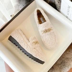 catene di design invernali mocassini in pelliccia con fibbia le donne mantengono calde calzature da esterno comode espadrillas in peluche scarpe pelose con plateau mujer 1