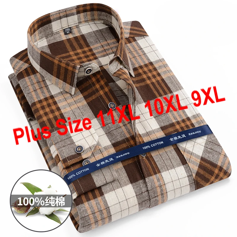 Taglia 11XL 10XL 9XL Camicie scozzesi in flanella moda per uomo Camicetta casual in cotone a maniche lunghe Camicia morbida standard Abbigliamento maschile 2
