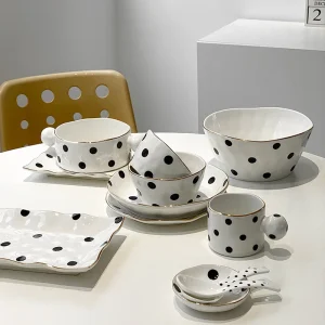 Set di piatti in ceramica a pois placcati in oro piatto da bistecca Fine insalata piatti da Dessert piatto da pranzo utensili da cucina utensili da cucina 1