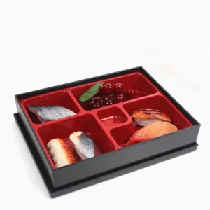 Portapranzo in plastica ABS nera e rossa con coperchio, ciotola di riso, set di stoviglie in melamina, tavola di servizio ristorante, bento box portatile 1