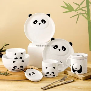 Set di stoviglie Panda in rilievo giapponese Simpatico cartone animato Ciotole Piatti Tazze e piattini per una persona per mangiare piatti da colazione 1