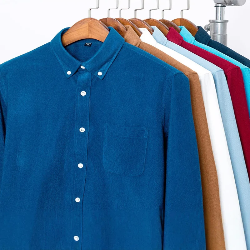 Camicie di velluto a coste da uomo di nuova moda manica lunga casual vestibilità regolare morbide e comode camicie eleganti tascabili per abbigliamento camicetta maschile 2