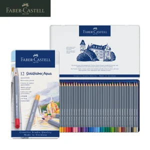 Faber Castell Goldfaber Aqua Matite colorate solubili in acqua 12/24/36/48 colori Scatola di ferro blu Artista Schizzo Disegno Forniture 1146 1