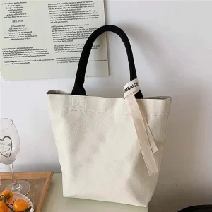 Sacchetti per la spesa in tela di cotone riutilizzabili alla moda con design personalizzato all'ingrosso da 100 pezzi / lotto con manico per la festa scolastica regalo 1