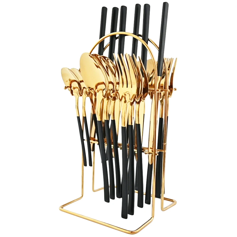 Set di stoviglie per cucchiaio forchetta coltello 24 pezzi Set di posate da cucina in acciaio inossidabile per posate in oro rosa con portaoggetti di lusso 4