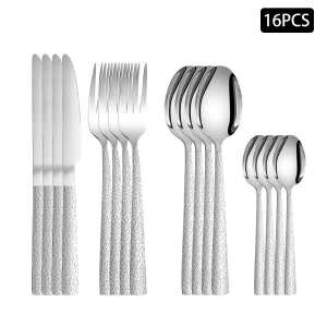 4/6/16/24 pezzi Set di posate in argento in acciaio inossidabile Posate in pelle di serpente con manico quadrato Combinazione di coltelli, forchette e cucchiai per uso domestico 1