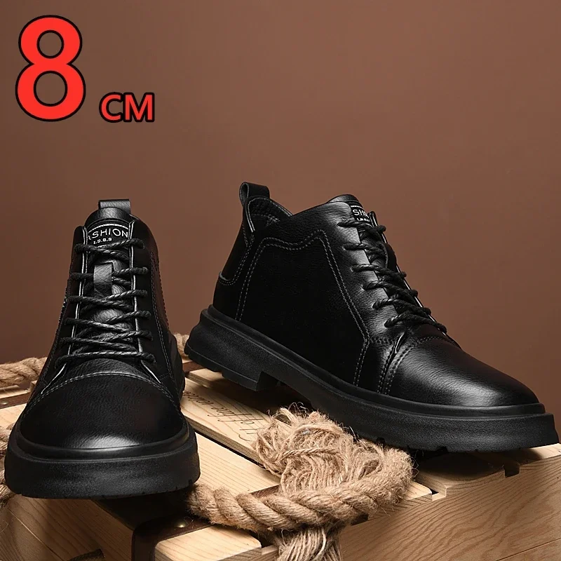 Scarpe rialzanti da uomo in vera pelle Comfort Lace Up Scarpe casual con ascensore Commerce Soletta traspirante per aumento di altezza 8CM Sport 6