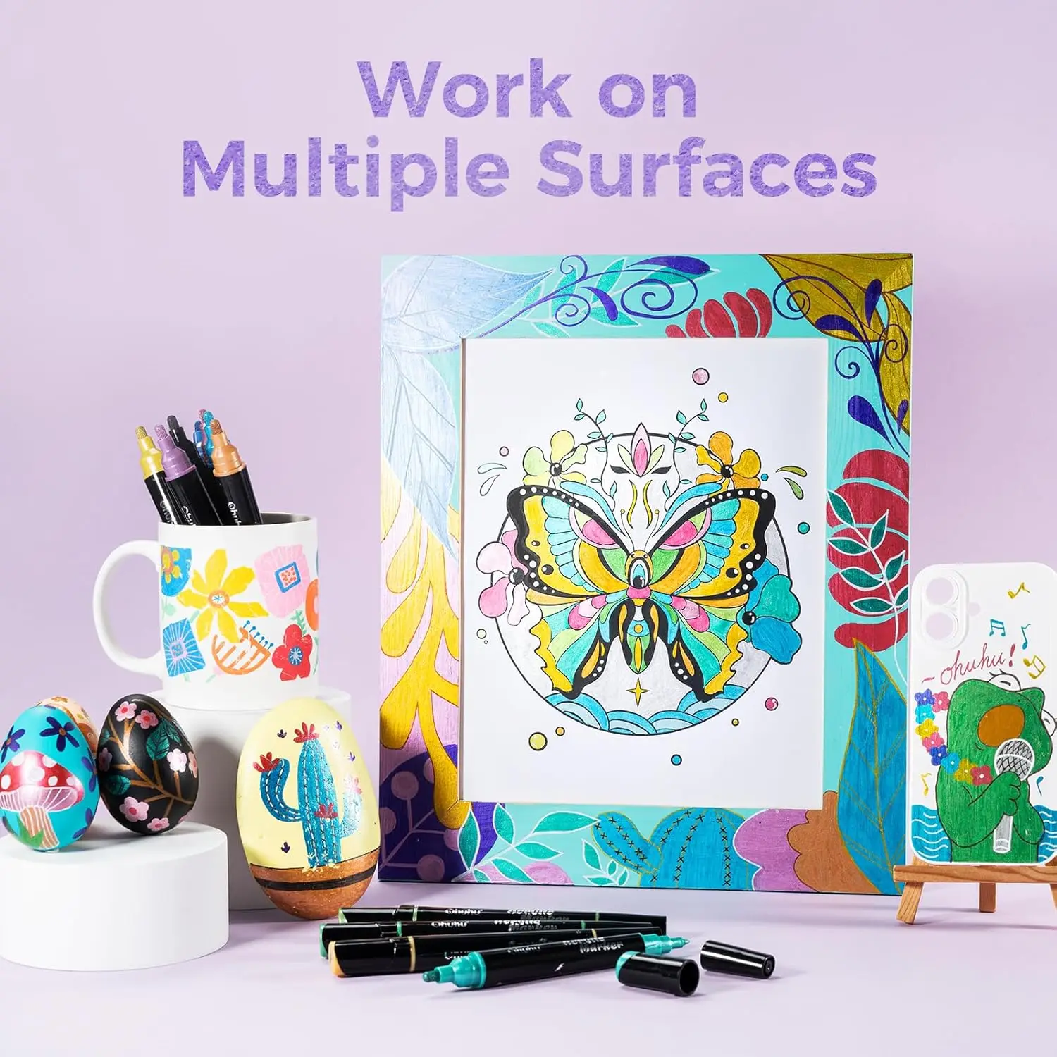 Ohuhu Pennarelli per vernice acrilica Pennarelli acrilici metallici a doppia punta Penne per vernice ad alta opacità Pittura artistica resistente alla luce impermeabile Kakaako 2