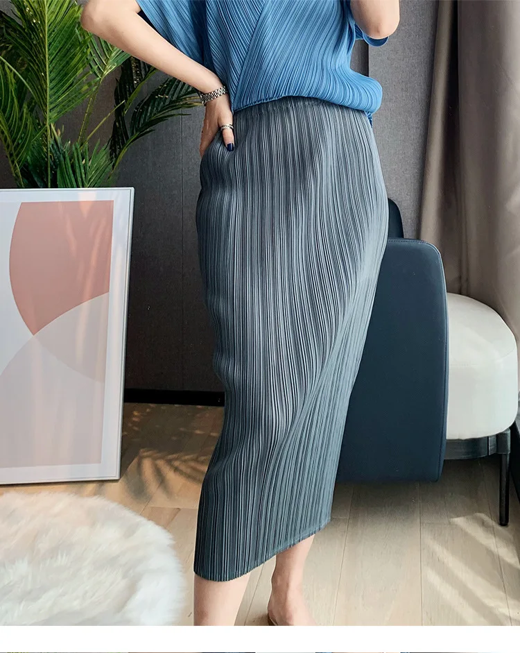 Miyake gonna donna pieghettata moda coreana Stretch Classic Lake Blue gonna a trapezio gonne lunghe dritte stile causale In Stock 5