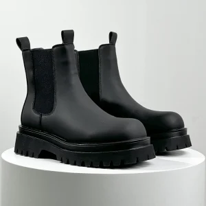 Nuovo arrivo uomo in pelle stivali Chelsea fondo spesso punta tonda stivaletti abbigliamento invernale Botas scarpe da neve calde in peluche scarpe alte 1