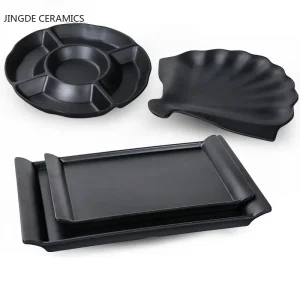 1 pz nero opaco a forma di ventaglio piatto in melamina stoviglie occidentale bistecca insalata Dessert torta Sushi Snack vassoio da tè piatto di stoccaggio 1