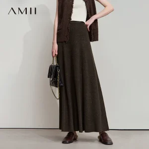 AMII Gonne lavorate a maglia per le donne 2025 Autunno Nuovo delicato A-line gonna lunga allentata tinta unita elegante versatile donna Clothes12553045 1