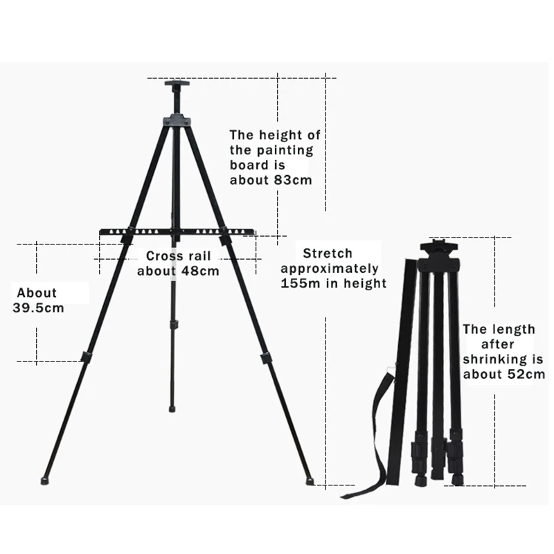 AngelMark Cavalletto pieghevole facile da montare Treppiede in metallo regolabile Cavalletto per artista con borsa Extra robusto per pittura da tavolo/pavimento 6