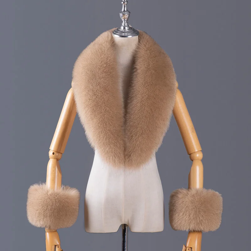 Vera pelliccia di volpe collo donna sciarpa e polsino in pelliccia naturale Set cappotto donna di lusso giacca scialle di pelliccia collo sciarpe calde scialle di pelliccia di moda 3