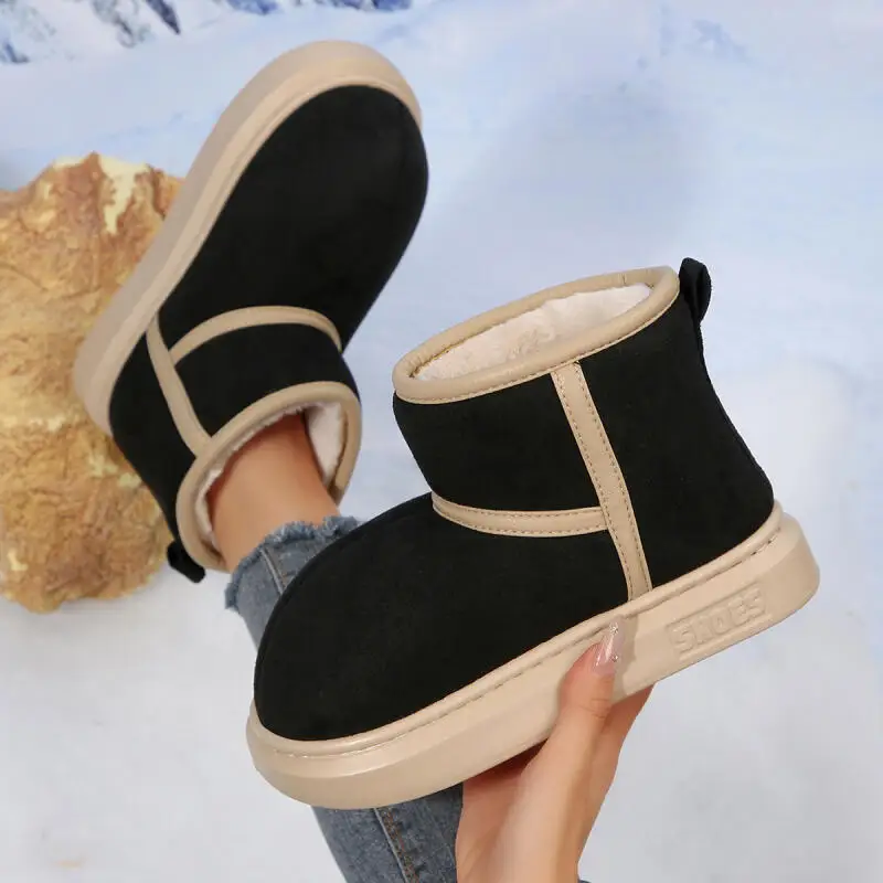 Stivaletti da neve in pelle scamosciata con fondo spesso e punta tonda carina da donna 2025 Stivaletti lunghi in peluche caldi invernali Stivaletti corti da donna pelosi 5