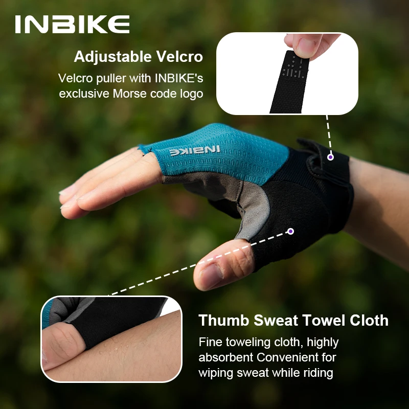 INBIKE Guanti da ciclismo mezze dita Guanti protettivi estivi unisex ammortizzanti resistenti all'usura Accessori per mountain bike da strada MTB 4