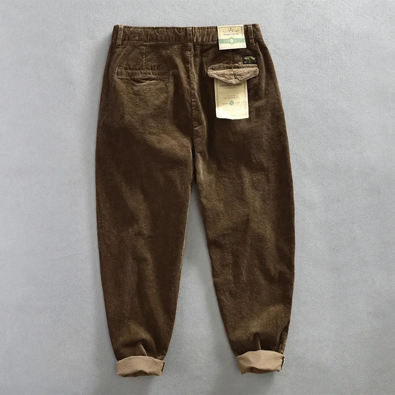 Pantaloni da uomo casual in velluto a coste nuovi classici invernali Comodi pantaloni cargo con coulisse in cotone retrò con tasche grandi AZ324 2