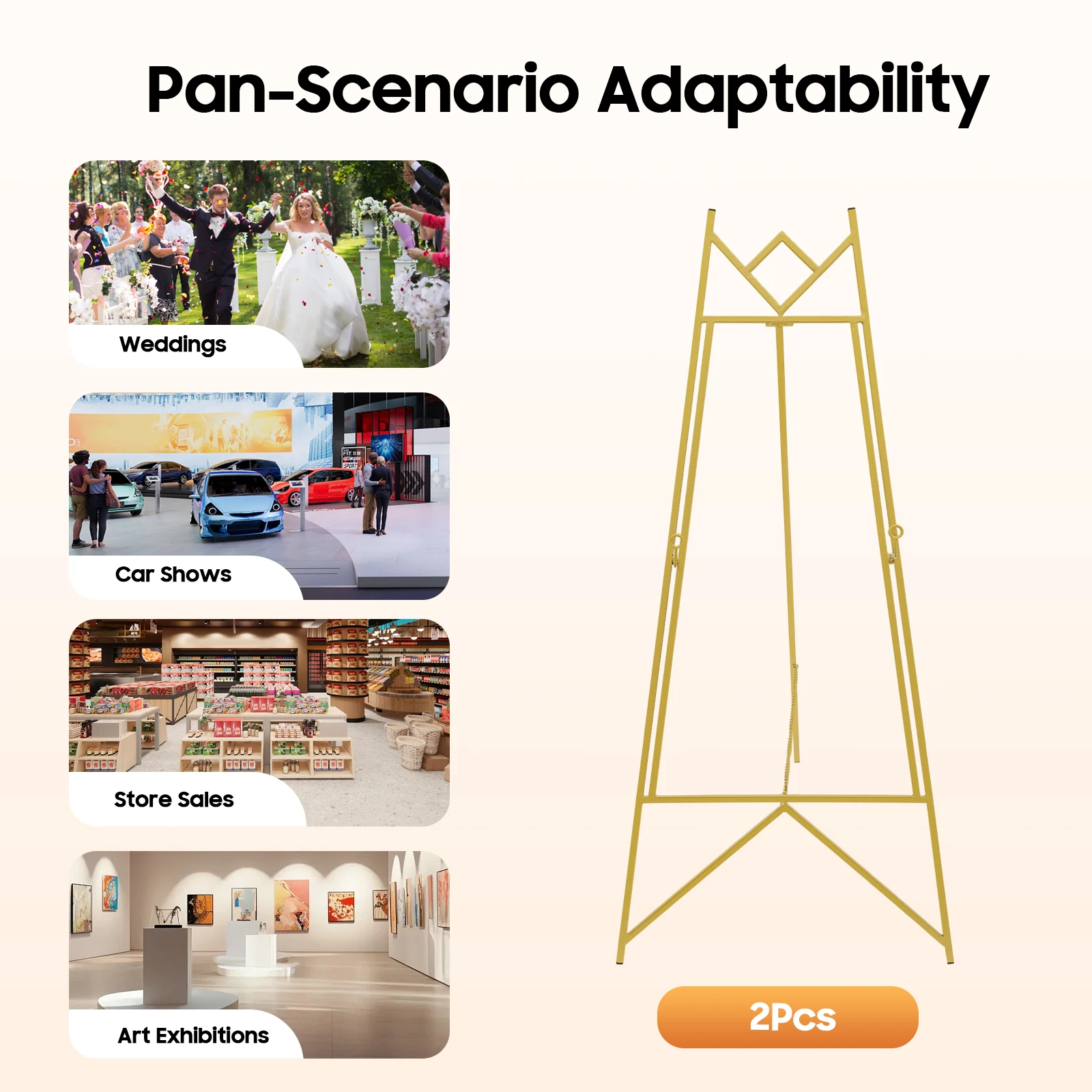 Confezione da 2 cavalletti portatili in oro per cartelli e poster di nozze, cavalletto artistico portatile regolabile da 113 cm per visualizzare cartelli di nozze 3