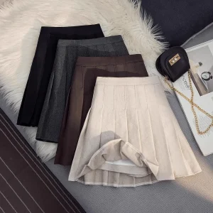 Gonna scozzese di lana ispessita Mezza lunghezza Donna Autunno Inverno Nuovo stile Slim a vita alta A-line JK Gonna corta nera 1