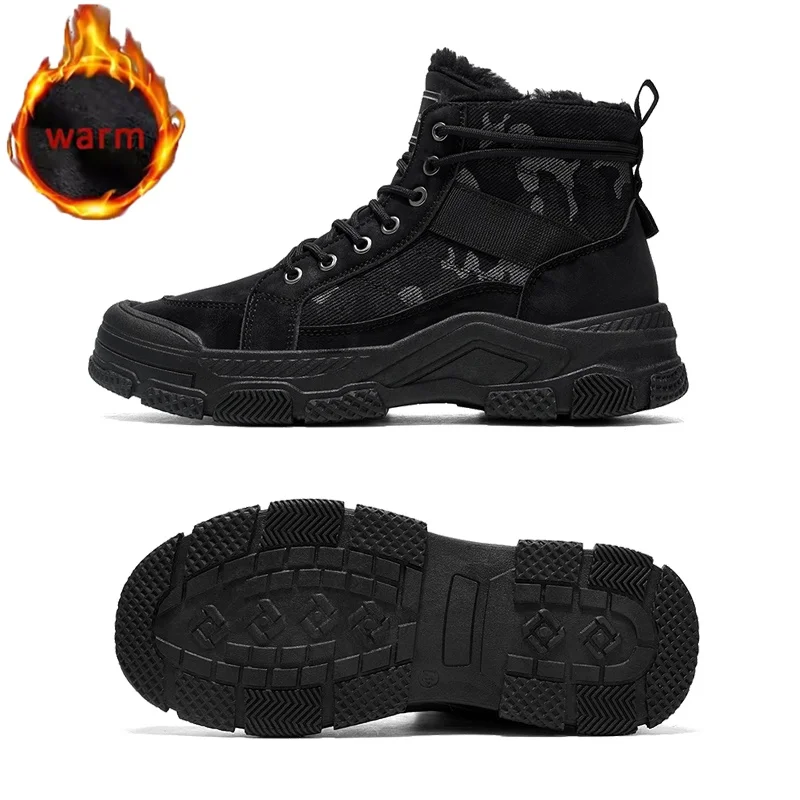 Stivali alti da uomo invernali Stivali da trekking antiscivolo da esterno Stivaletti da lavoro alla moda Scarpe da ginnastica casual calde e morbide con lacci da uomo 2