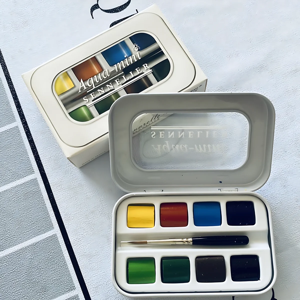 Sennelier Aqua artista francese vernice ad acquerello a 8 colori pittura portatile da viaggio Mini scatola di metallo con forniture artistiche a pennello 5